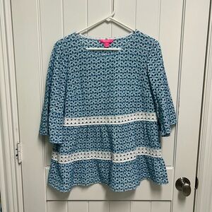 Lilly Pulitzer Blue and White eyelet Blouse